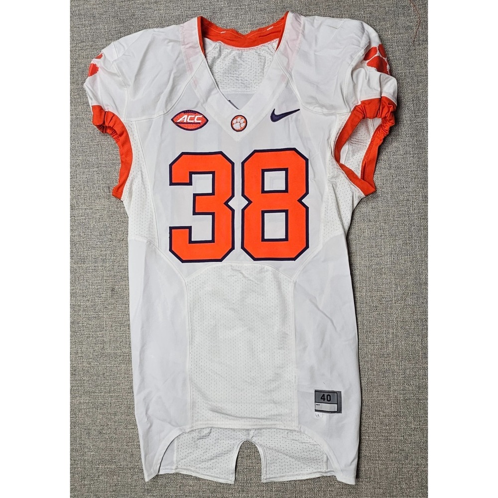 Clemson Tigers Football Jersey Mens 40 L White Game Worn Team Issued Nike‎ #38